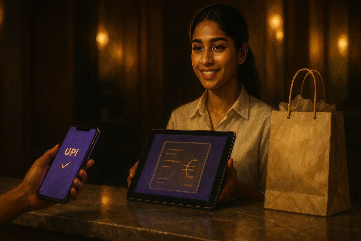 Guest completing UPI payment at marble checkout