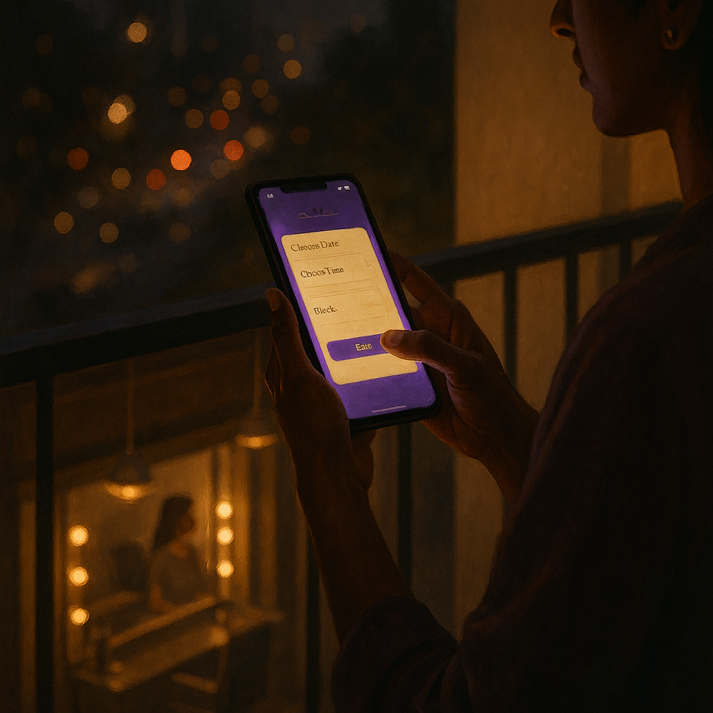 Guest booking on phone at night