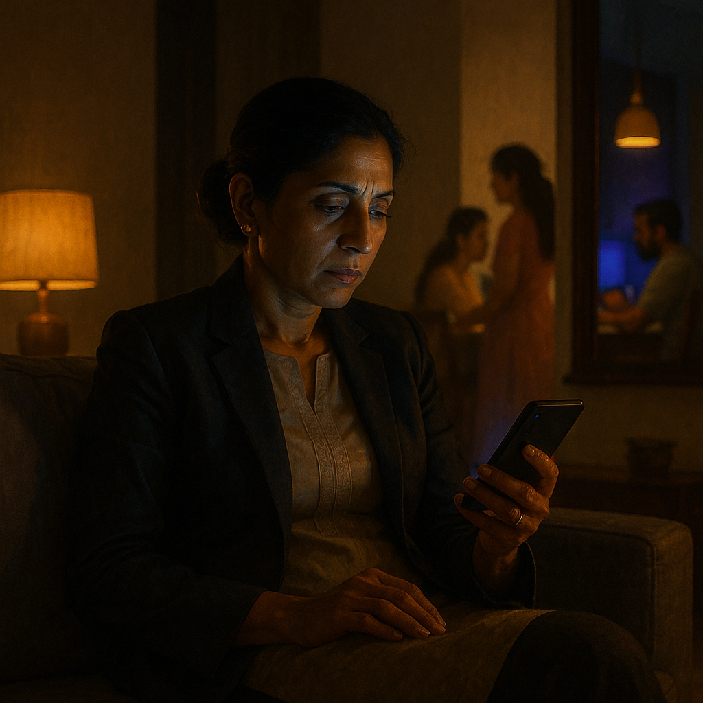 Business owner on phone late at night