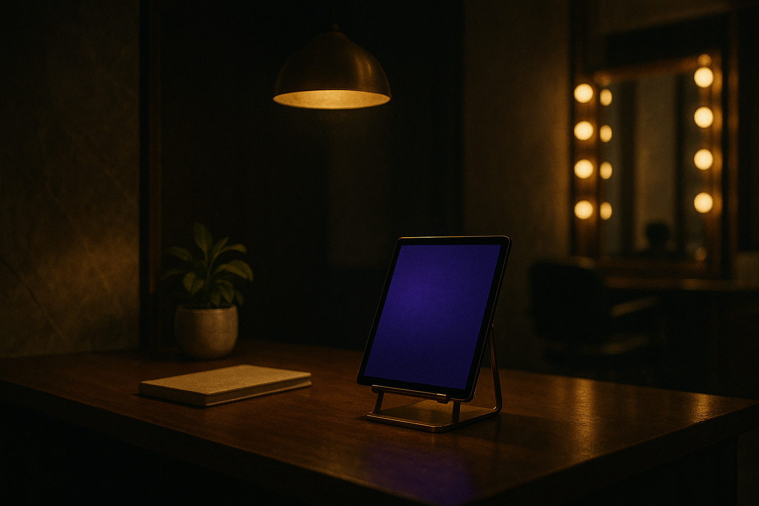 Clean, organized desk with tablet